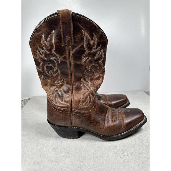 Laredo Men’s 10D Brown Leather Western Cowboy Boots Square Toe Rodeo Work